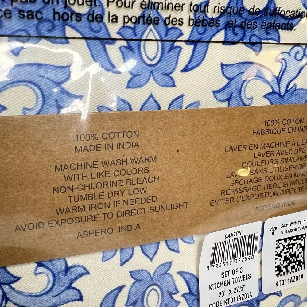 3 Maison d' Hermine Kitchen Towels Cotton 27.50